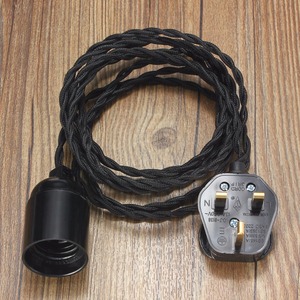 3M E27 Vintage trenzado <span class=keywords><strong>Cable</strong></span> de tela <span class=keywords><strong>con</strong></span> <span class=keywords><strong>enchufe</strong></span> para Reino Unido de araña colgante de luz de la lámpara de la bombilla del sostenedor del zócalo - Product Image 1