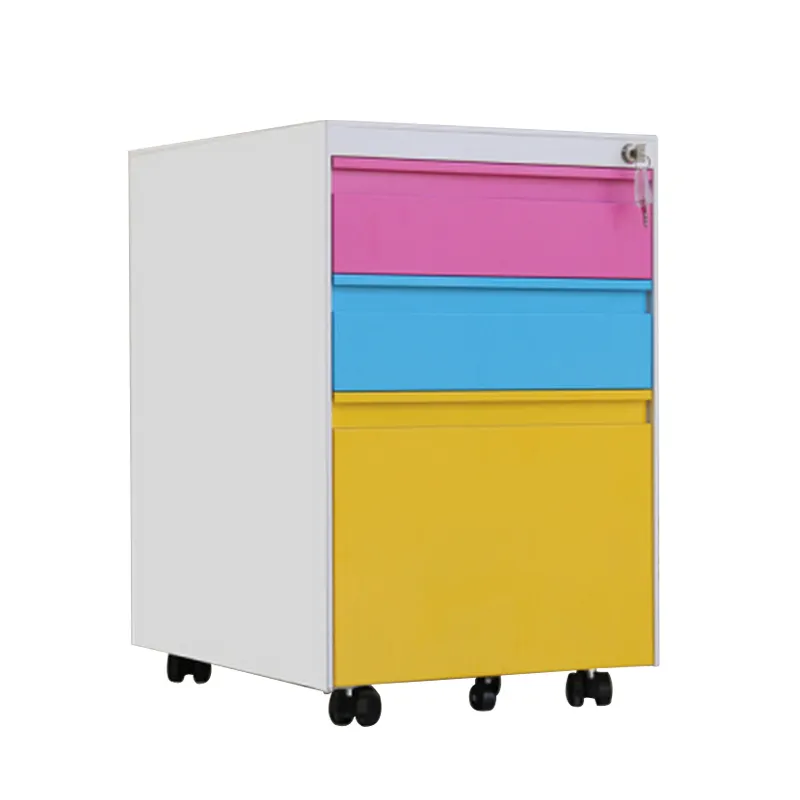 Small white metal filing cabinet 3 drawer with lock