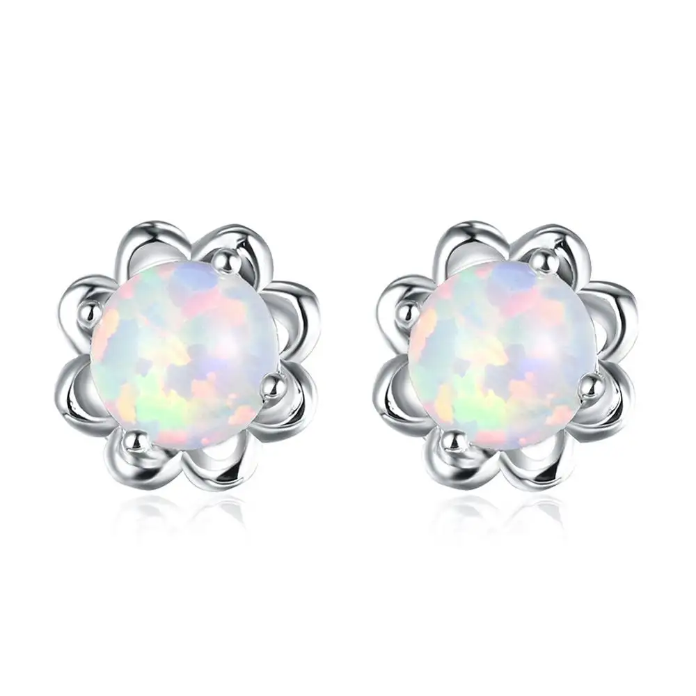 Anting Opal untuk Wanita 925 Perak Plating Stud Earrings Romantis Lucu Bunga Perhiasan Biru Putih Grosir Yiwu Hainon