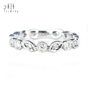 Cincin berlian imitasi pengaturan Mirco halus Vintage cincin keabadian dalam 18k emas putih Au 750