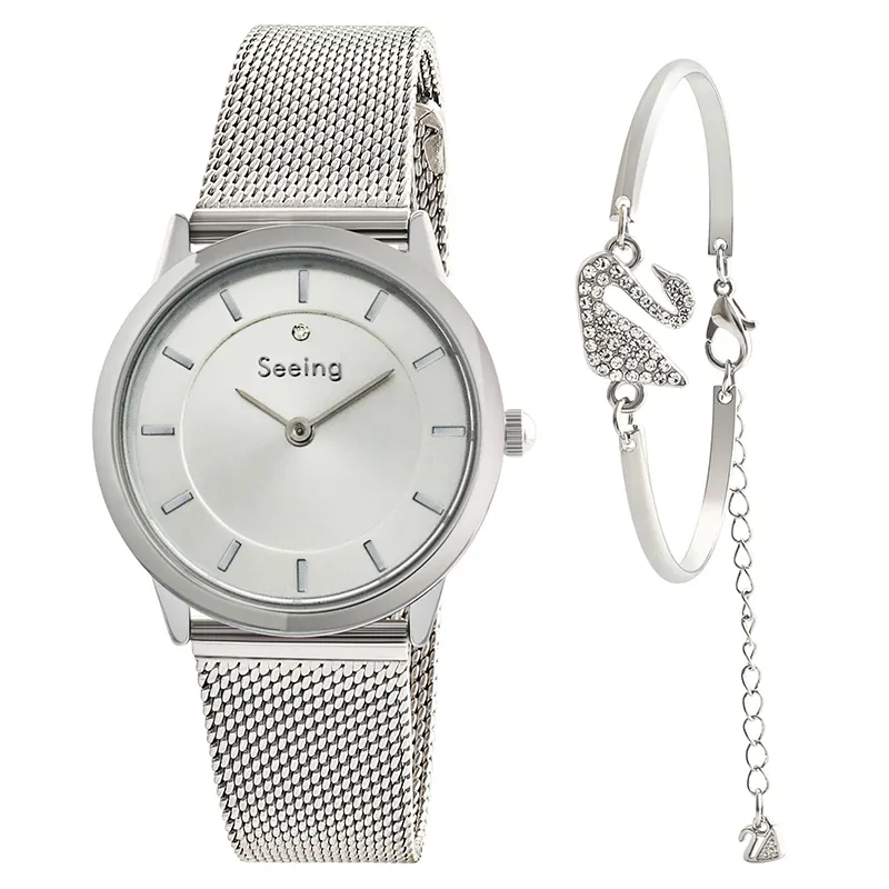 Grossista semplice minimal orologio da donna in acciaio inossidabile bracciale resistente all'acqua orologi da polso da donna confezione regalo