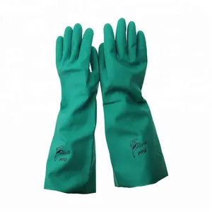 Tiempo de nitrilo verde industria guantes ácido y álcali resistente guantes