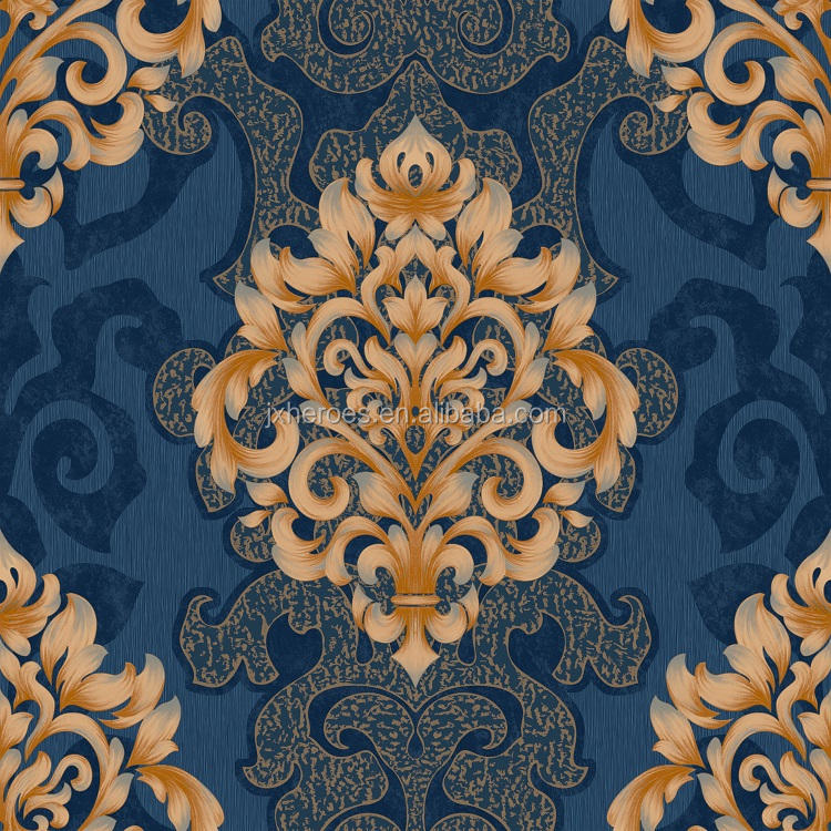 Papier Peint Panoramique Feuilles Et Fleurs - Motif Végétal Bleu Nuit