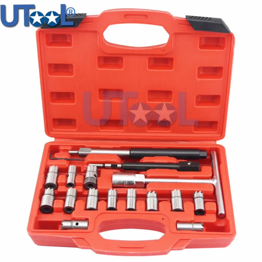 17PCS Diesel Injector Seat Cutter Cleaner Tool Set Carbon Remover Auto Repair Tool