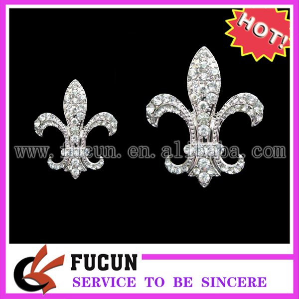 vente en gros flatback strass fleur de lis broche
