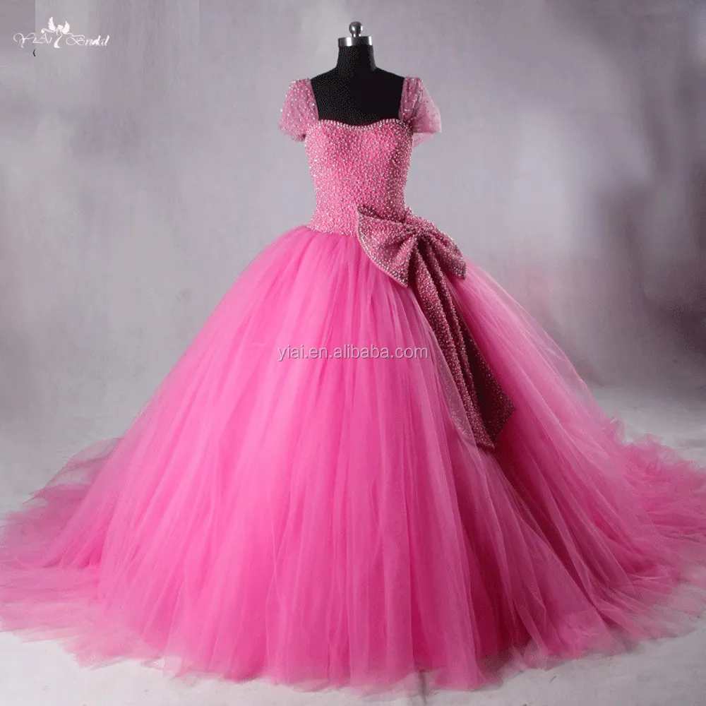 LZF006 Elegant Pink Sweetheart Soft Tulle Prom Dresses Luxurious Bead With Big Bow Fluffy Princess Evening Gown
