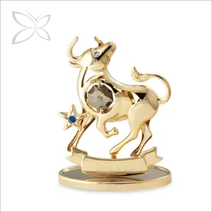 Crystocraft Gold Plated Metal Zodiac Signs Taurus Figurine Decorated with Brilliant Cut Crystals for Gift