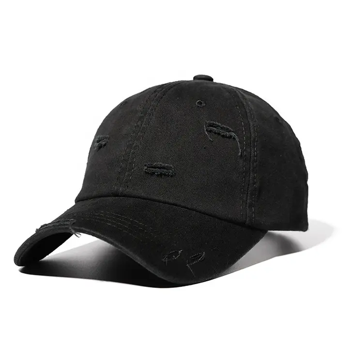 Custom embroidery 6 panel cotton outdoor sports cheap black blank plain distressed dad hat