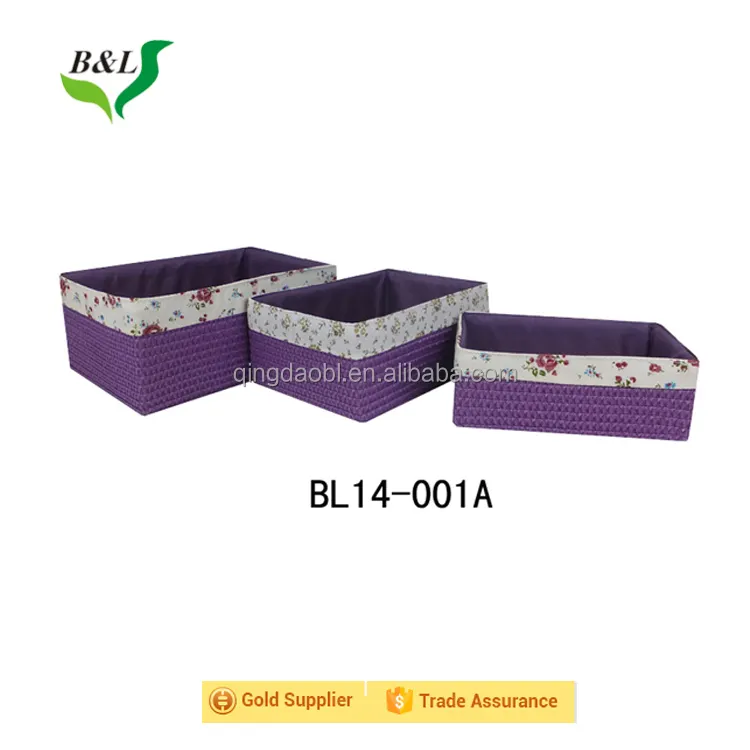 Rectangular pp trenzado colorido alta calidad bandmade tejidas caja de almacenamiento/cesta establece/3