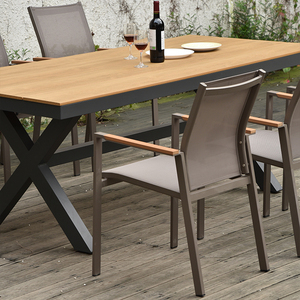 El mejor moderno juego de comedor de madera y plástico para jardín de 9 piezas, muebles para exteriores, Patio, cafetería, mesa de aluminio y sillas de 8 plazas