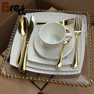 Guangzhou Royal Wedding Hotel Wit Porselein Diner Vierkante Platen Met Gouden Rand