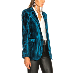 <span class=keywords><strong>Giacca</strong></span> <span class=keywords><strong>Blazer</strong></span> in Velluto Blu Scuro da Donna con Bottoni e Maniche Lunghe per Ufficio all'Ingrosso - Product Image 3
