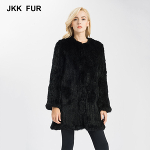 Punto grueso señora chaqueta de piel real mujeres piel de conejo auténtica señoras largas abrigo de invierno caliente - Product Image 1