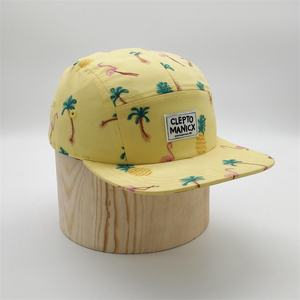 Оптовая продажа, дизайнерская плетеная Кепка для кемпинга с логотипом желтого ананаса, 5 панелей, высокое качество, плоская шляпа для кемпинга - Product Image 2