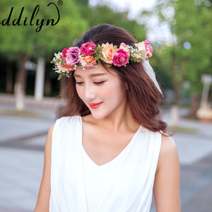 <span class=keywords><strong>Couronne</strong></span> de <span class=keywords><strong>fleurs</strong></span> bohème colorée avec ruban pour mariage et accessoire photo - Product Image 2