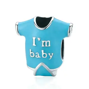 beads collections Suppliers-BAMOER Baby Collection 100% 925 Sterling Silver Little Baby Shirt Blue Enamel Charm Beads fit Girl Charm Bracelet Jewelry