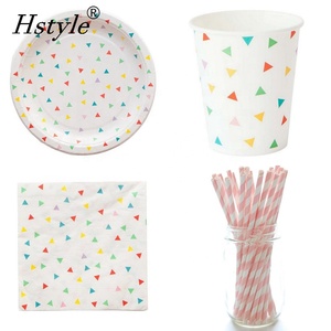 Hstyle <span class=keywords><strong>2024</strong></span> arc-en-ciel Triangle fête vaisselle Kit pour adultes enfants bébé douche mariage anniversaire décor fournitures en gros SPT061 - Product Image 4
