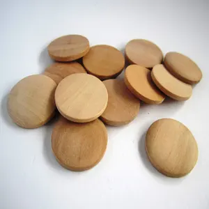 Disco de moneda con cúpula de madera natural sin terminar, botones de madera 25x5mm