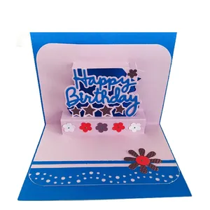 4色闪光3D纸卡生日，生日快乐礼物流行卡贺卡贺卡