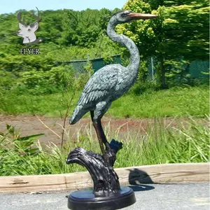 आउटडोर धातु बगला प्रतिमा गार्डन यार्ड सजावट कास्ट कांस्य बगला मूर्तियों क्रेन पक्षी मूर्तिकला