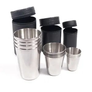 2024 vendita calda logo personalizzato 4 set di 1oz in acciaio inox viaggio vino colpo tazza di vetro