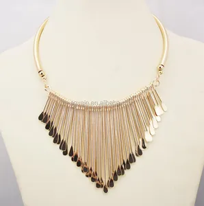 Fashion handmade Shiny gold necklace punk style India alloy metal gold tassel choker necklace