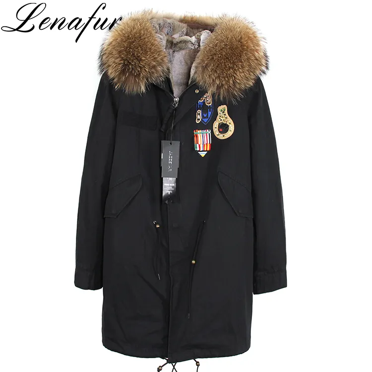 Bán Chạy Nhất Tùy Chỉnh Parka Cô Gái Fur Coat Trùm Đầu Giá Tốt Gấu Trúc Lông Với Faux Rabbit Fur Lót Parka