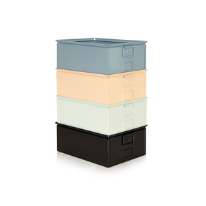 Titolare casa aperta fronteggiato impilabile in metallo tote pan box in grigio blu - Product Image 3
