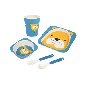 5 pieces cute plastic kids bowls and plates high quality Bamboo fiber Dinnerware kids dinnerware set