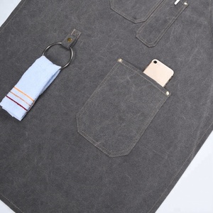 Restaurante <span class=keywords><strong>de</strong></span> moda personalizado delantal Denim con correas <span class=keywords><strong>de</strong></span> cuero - Product Image 4