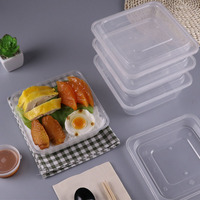 Boîte à lunch jetable en plastique PP épais carrée certifiée CE avec couvercle, capacité 500/650/750/1000 ml, pour emporter des aliments, des nouilles