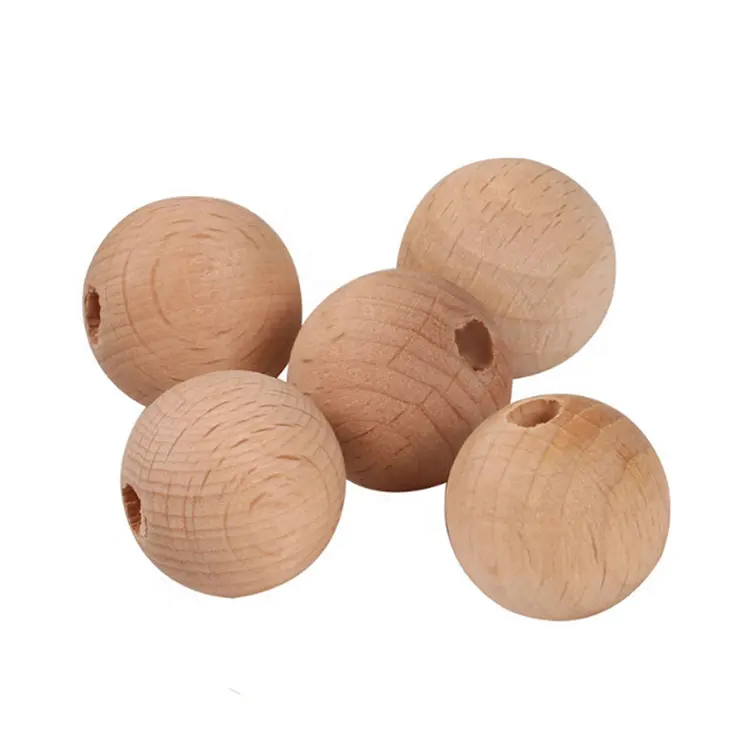 Wholesale Natural Eco-friendly Organic Beech Wood Teething Beads Wooden Teether Beads for Baby