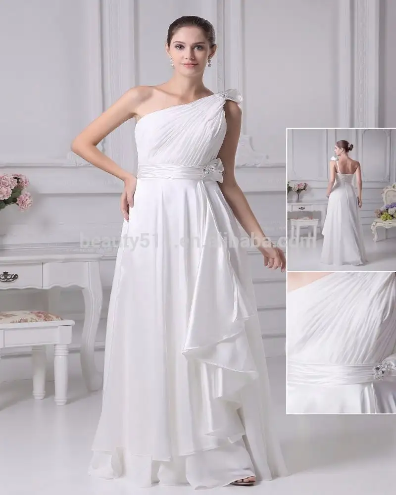 Vestidos de casamento chiffon um ombro branco da noiva awd10, 2021