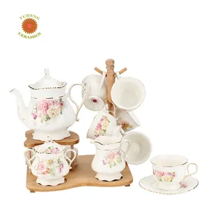 Royal Classic vergoldet 17 Stück chinesischen Nachmittag Bone China Tee tasse Kaffee Tee-Sets Keramik Tee-Set für die Hochzeit