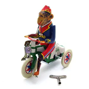 12*7*12 cm Schöne wind up zinn metall spielzeug circus affe mit bike für sammlungen vintage zinn spielzeug