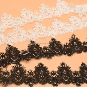 Blanco y negro de poliéster de buena calidad Venise/Venecia encaje Victoriano de encaje festoneado Trim ancho: 5,5 cm