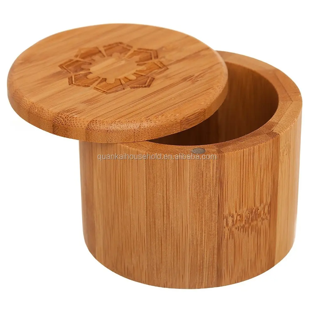 Eco-Friendly Bamboo Salt Box Bamboo Container With Magnetic Lid For Secure Strong Storage for Spices, Herbs, Seasoning & More