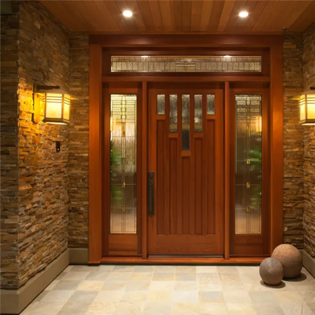 Elegant design insulated Villa glass wood door panels with two side light