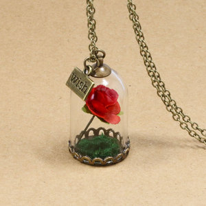 NX441 Huilin New Design <strong>Beauty</strong> <strong>and</strong> <strong>Beast</strong> Dry Rose Flower Necklace Creative Glass Bottle Red Rose Wish Pendant Necklace - Product Image 5