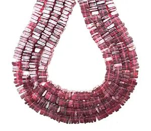 Manik-manik Heishi batu permata Garnet merah alami bentuk persegi halus untuk pembuatan perhiasan batu kelahiran Januari
