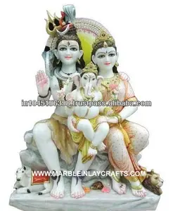 White Marble Moorties of Shiv and Parvati Shiv Family Statue