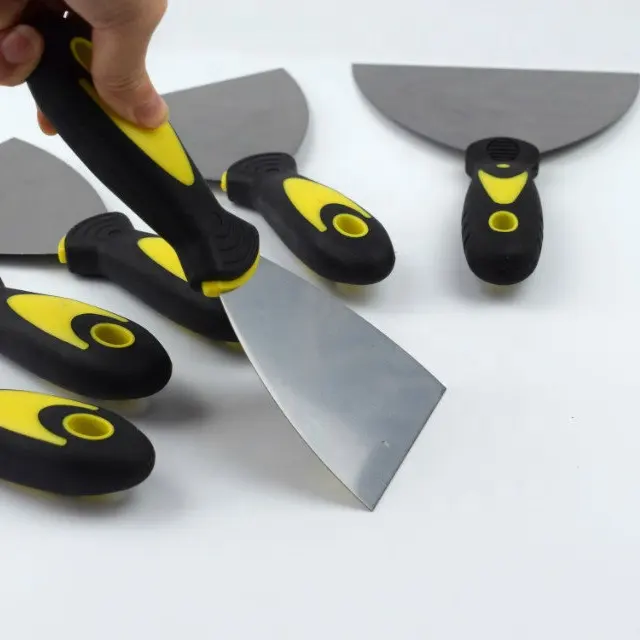 Couteau à mastic de différentes tailles grattoir avec manche en caoutchouc grattoir à peinture en acier inoxydable couteaux à mastic en plastique en vrac