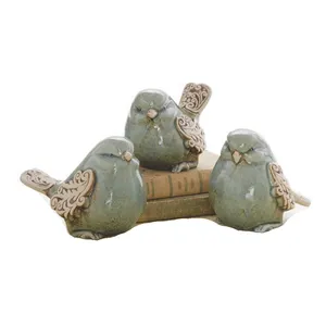 Blue Glazed Ceramic Bird For Home Decor