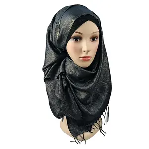 newest shine design muslim women head wrap scarf filamentary silver tassel hijab headscarf