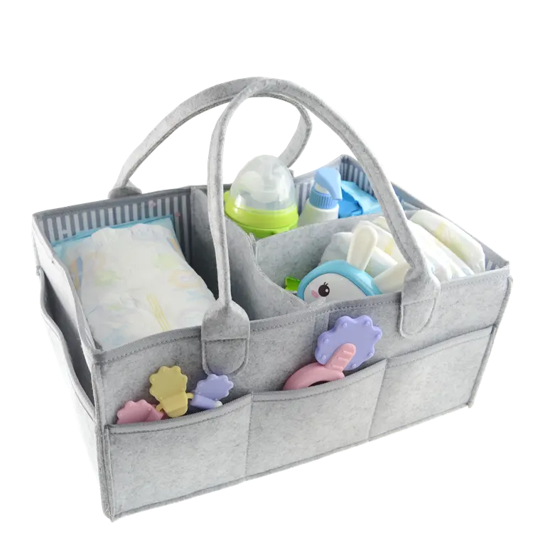 Hot selling shopping website custom 3mm grijs polyester baby vilt scrub papa mum baby opslag luier caddy bag organizer