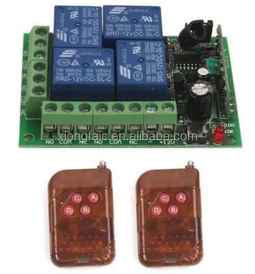 Saklar Remote Kontrol Nirkabel, Modul Penerima Relay DC 12V 4 CH dan Pemancar Remote RF 4 Saluran 433 Mhz