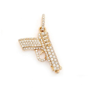 Lozrunve 925 Bạc Hip Hop Đầy Đủ Kim Cương <span class=keywords><strong>CZ</strong></span> Đá Pave Súng Mặt Dây Chuyền Đồ Trang Sức - Product Image 4