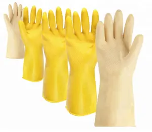 55G hot sale safety daily household gloves yellow flock line latex rubber gloves CE, 510K