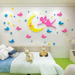 Ragazza con la luna soffitto autoadesivo della parete per i bambini camera dei bambini camera da letto della parete decori lune