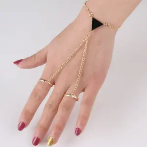 women and connected finger chain double ring bracelet